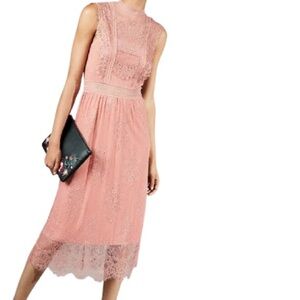 Express Lace Dress Blush Peach pink Sleeveless Mock Neck Sheer Overlay Size M
